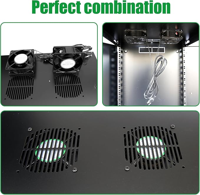 12U Server Cabinet Wall Mount Rack Enclosure with Caster Wheels 2 Server Fans Locking Glass Door Removable Side Panels 19" Network Cabinet 15-18.5" Installation Depth Heavy-Duty Frame (27INCH, 12U)