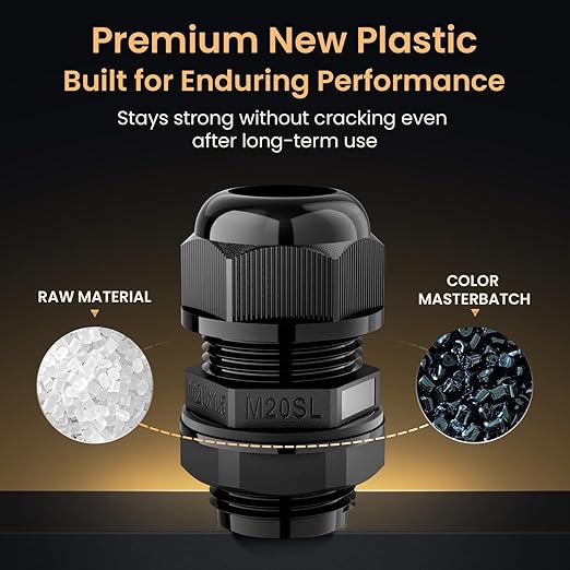 QILIPSU 10pcs M20SL Long Thread Cable Gland Waterproof IP68 Nylon Strain Relief Cord Grip Cable Pass Through Wire Connector