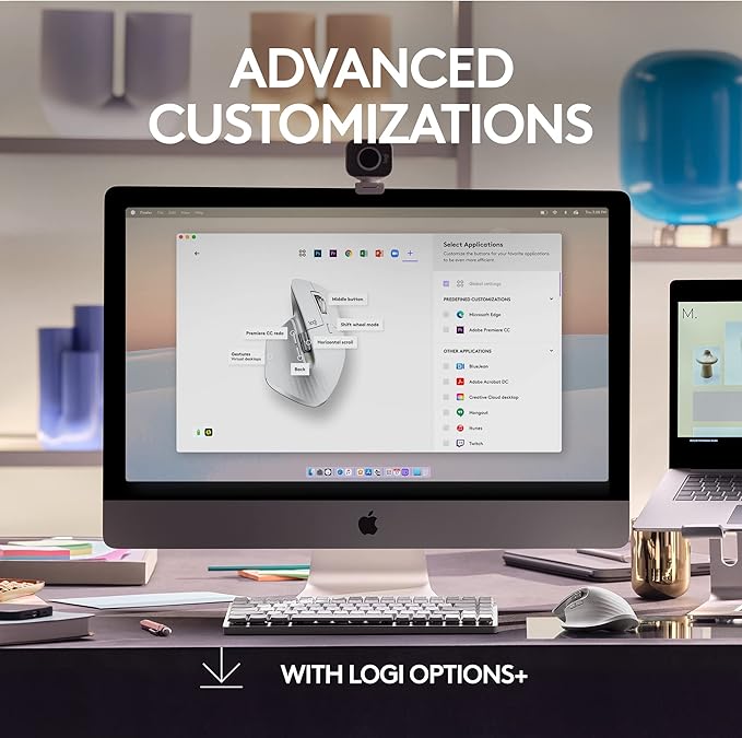 Logitech MX Master 3S for Mac - Wireless Bluetooth Mouse with Ultra-Fast Scrolling, Ergo, 8K DPI, Quiet Clicks, Track on Glass, Customization, USB-C, Apple, iPad - Pale Grey