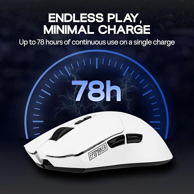 EPOMAKER Click Lite Wireless Gaming Mouse, 800 to 12,000 DPI Adjustable, PAW3311 Sensor, 500mAh, 59g, 2.4G/BT/USB-C Rechargeable Wireless Mouse with 5 Programmable Buttons for PC/Mac/Linux (White)