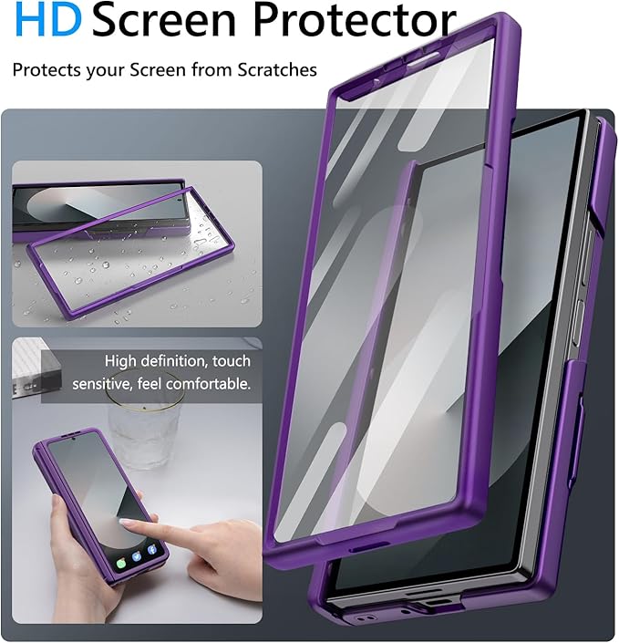 Vihibii for Samsung Galaxy Z Fold 6 Front Frame with Screen Protector, Rugged Sturdy HD Clear Cover Compatible with Samsung Galaxy Z Fold 6 6G 2023, Purple
