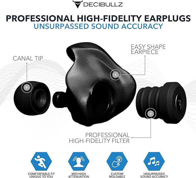 Decibullz Professional Moldable Earplugs, Noise Cancelling Earplugs, Concert Ear Plugs, Perfect for Musicians, Recording Artists, DJ's, and Festivals