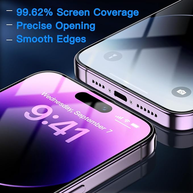 Uyiton Anti-Blue Light for iPhone 14 Pro Screen Protector - Unbreak-Glass Easy to Install Full Coverage Case Friendly Scratch Resistance 9H Tempered Glass Screen Protector for iPhone 14 Pro, 2 Pack