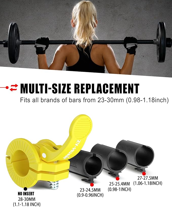 Pro Barbell Clips 1 inch Barbell Clamps 0.9-1.18inch Quick Release Weight Clips for Bars Multi-Size Adjustable Olympic Barbell Clamps