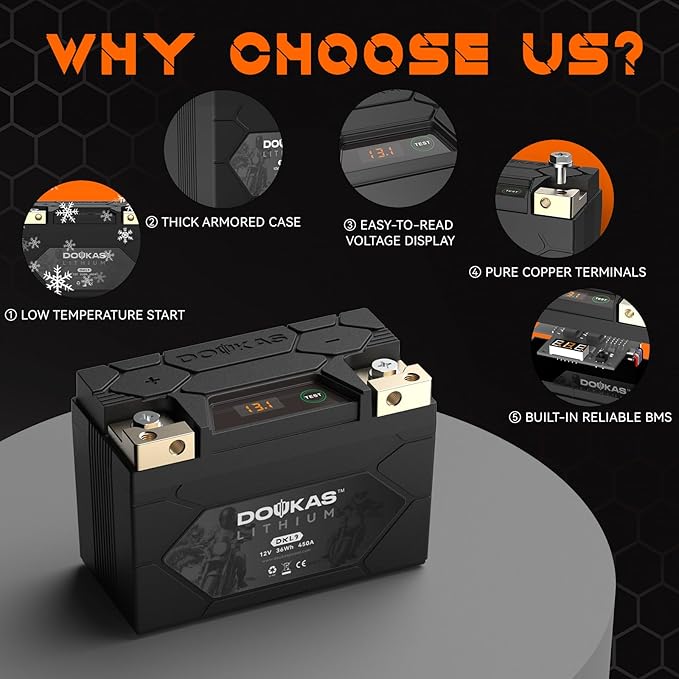 DKL9 450A LiFePO4 Motorcycle Lithium Battery, 12V 3Ah Powersports Battery, Compatible Jet Ski, Quad, Scooter, Generator Battery, Snowmobile