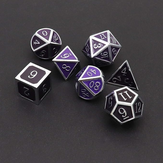 Haxtec Color Changing ByTemperature Metal DND Dice Set Polyhedral D&D Dice Compatible with Dungeons and Dragons RPG-Silver Black Purple Shift