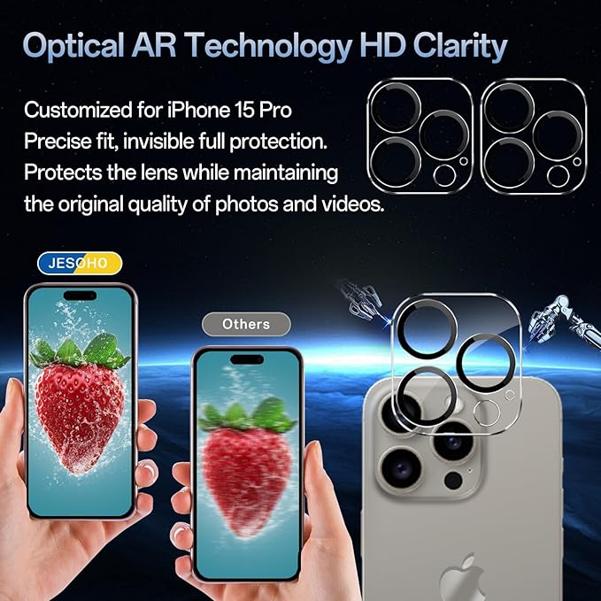 Screen Protector for iPhone 15 Pro [6.1 Inch],2 pcs Colorless Anti-Blue Light Tempered Glass Films, HD Clear, 9H Hardness, No Bubbles, Case Friendly with 2 pcs Camera Lens Protector