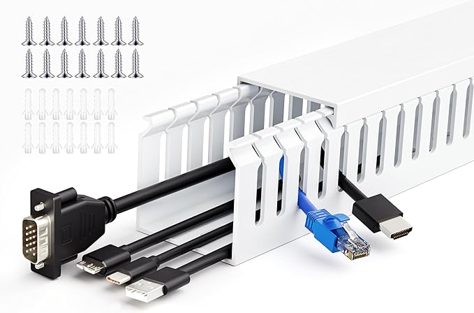 ZhiYo 2x2in Professional Server Rack Cable Management Raceway, 78in(2xL39in) Cable Raceway Kit, Electrically Safe PVC Open Slot Wire Cover, Cord Hider for Under Desk/Computer/Network Cords White