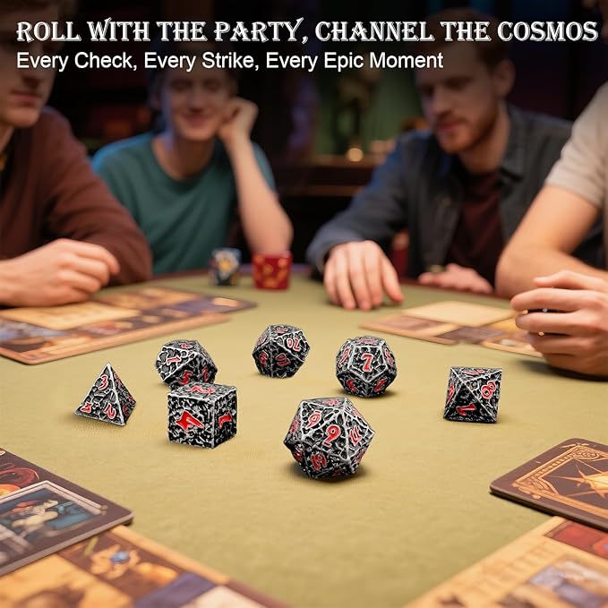 Haxtec DND Dice Set Polyhedral D&D Dice Compatible with Dungeons and Dragons Gift TTRPG Antique Iron Red Metal Dice