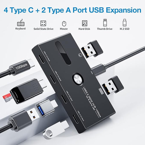 10Gbps USB C Hub, 6 Ports Type C Splitter, USB Type C to USB C/A Adapter for PC, Laptop, MacBook Pro/Air, iMac, Surface Pro, Chromebook, Etc(HUB ONLY, Not Support Charging/Monitor)