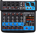 BOMGE 6 Channel mini DJ Audio sound mixer console with USB interface, Bluetooth, Stereo Recording, 48V Phantom Power, 24 DSP effects for karaoke, singing, live，streaming，pc recroding. (black)