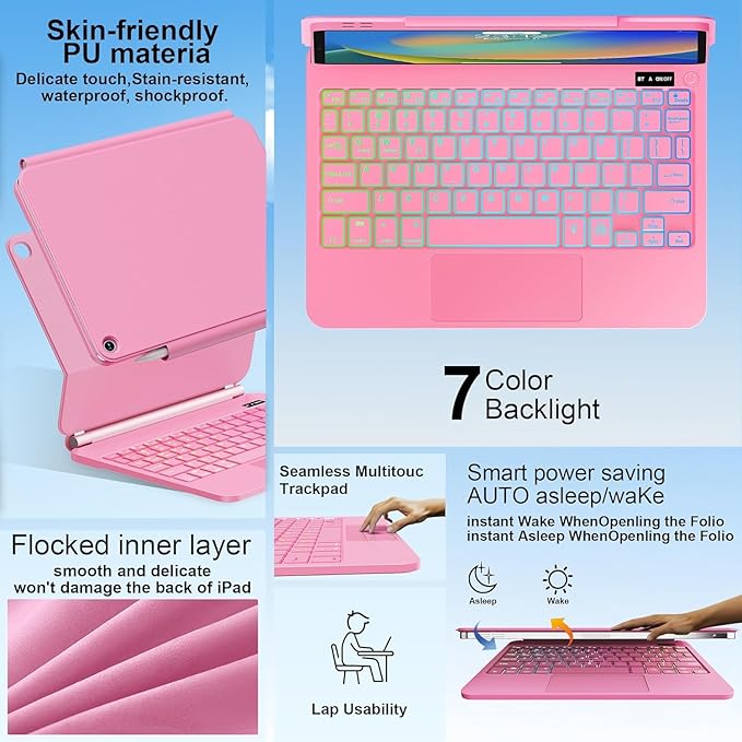 for iPad 9th Generation Case with Keyboard,Magic Style Keyboard Case for iPad 9th/8th/7th Gen 10.2 inch - Floating Cantilever Magnetic (Pink)