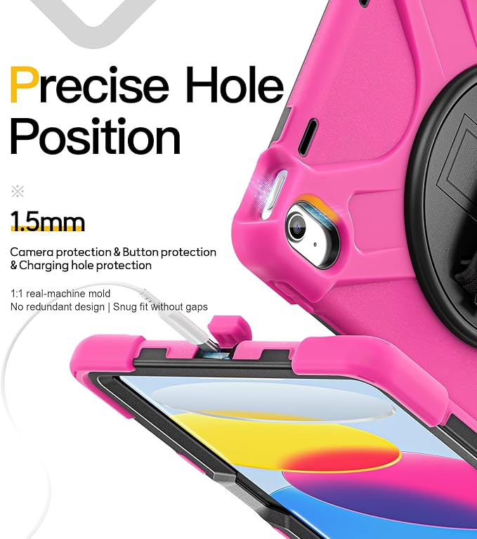 BRAECN for iPad (A16) 11th/10th Generation case 11/10.9 inch 2025/2022 Heavy Duty Shockproof Protective with Pencil Holder Screen Protector 360°Rotating Stand Handle & Shoulder Strap Full Body Cover