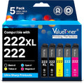 Valuetoner 222XL (5-Pack) High-Capacity Black & Standard Color Remanufactured for Epson 222 Ink Cartridges 222XL Work with Workforce WF-2960 Expression XP-5200 (2 Black, 1 Cyan, 1 Magenta, 1 Yellow)