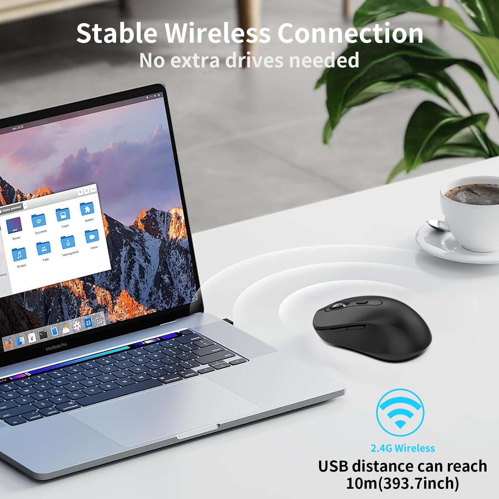 Wireless Mouse for Laptop, PC, Chromebook, Mac, MacBook, Silent Wireless Mouse with USB Nano Receiver, Side Button, 2400 DPI, Anti Slip Roller, 6 Button Ergonomics Cordless Computer Mice - Black