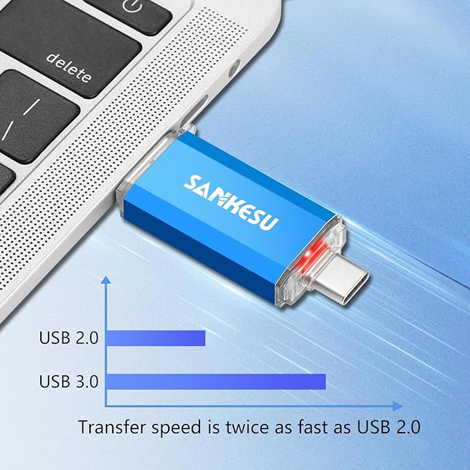 3.0 USB C Flash Drive, USB-A & Type-C OTG Thumb Stick, Dual Memory Sticks Compatible with PC/Laptop/Type C Cell Phone and Tablet (Blue/Blue, 512GB)