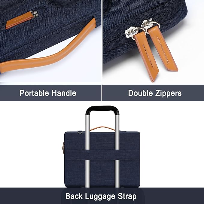 MOSISO 360 Protective Laptop Shoulder Bag,15 inch Computer Bag Compatible with MacBook Air M4 M3 M2/Pro A1990 A1707, Dell XPS Plus,Side Open Messenger Bag with 4 Zipper Pockets&Handle, Navy Blue