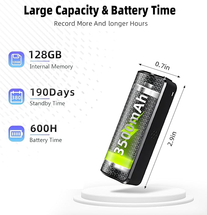128G Magnetic AI Voice Recorder,Smart Audio Recorder with GPT-5 Summary,1-Month Continuous Recording, Noise Cancel,Magnetic Portable Recording Device for Lectures, Meetings