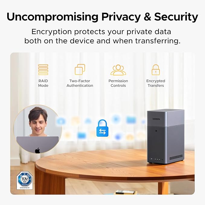 UGREEN NASync DH2300 2-Bay Desktop NAS, Support Capacity 60TB (Diskless), Remote Access, AI Photo Album, Beginner Friendly System, 4GB LPDDR4X RAM,1GbE, 4K HDMI, Network Attached Storage(Diskless)