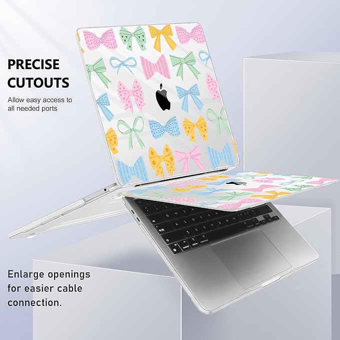 Case for MacBook Pro 13 inch with/Without Touch Bar (2016-2022, M2 A2338 M1 A2289 A2251 A2159 A1989 A1706 A1708), Hard Shell + Keyboard Cover + Dust Plug, Colorful Bow