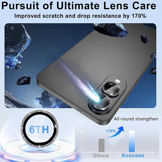 for Samsung Galaxy S25 Edge Camera Lens Protector, Individual Metal Ring Tempered Glass Lens Cover, [Strong Adsorption] Scratch Resistant Ultra-Thin HD Clear Lens Cover, 1 Set-Black Sparkly