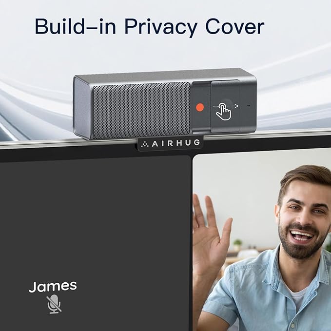 AIRHUG 3 in 1 1080P Webcam with Microphone & Speaker, USB Camera for Video Conferencing/Online Class/Gaming Live, Built-in Privacy Cover