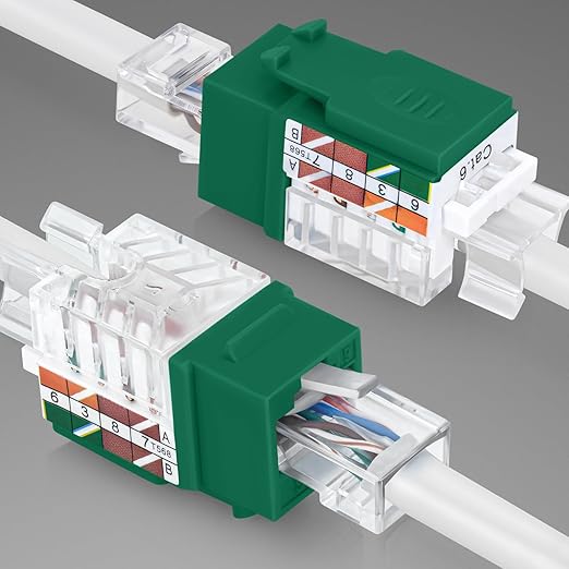Everest 45° Angled RJ45 Cat6A Keystone Jacks 10-Pack in Green - Slim Profile Female RJ45 Connectors - Cat 6A Keystone Jack - Compatible with 45° Angled Speed Termination Tool - 45Term (B0BL3GS7ZY)