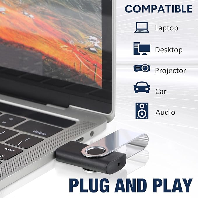 Aoriher 50 Pack USB 2.0 Flash Drives Bulk, Portable USB Thumb Drives with Lanyards, Swivel Flash Drives Thumb Drives for Office School Data Storage (2GB)