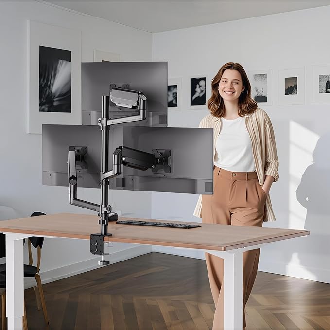 WALI Triple Monitor Mount for 17-32 Inch Screens, Full Adjustable 3 Monitors Desk Mount with Clamp & Grommet Base, Gas Spring Monitor Arm, up to 19.8lbs Each, VESA 75x75 100x100 mm (GSDM003XL), Black