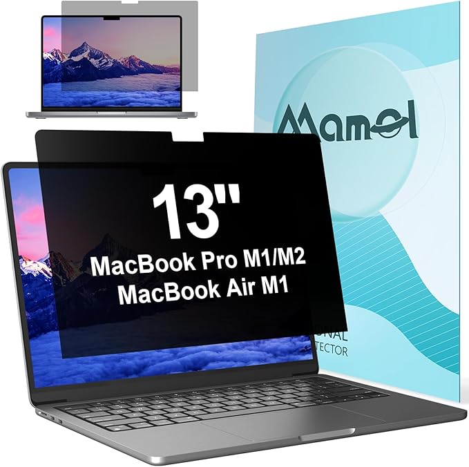Privacy Screen for MacBook Pro 13 Inch (2016-2022, M1, M2) & Air 13 inch (2018-2021, M1), Matte Anti Glare Blue Light Filter, Nano No Glue Anti Spy Black Protector for Mac Pro 13In Laptop Computer