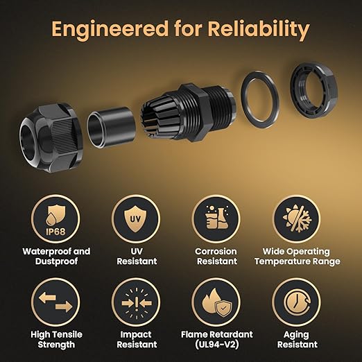 QILIPSU 10pcs M12L Long Thread Cable Gland Waterproof IP68 Nylon Strain Relief Cord Grip Cable Pass Through Wire Connector
