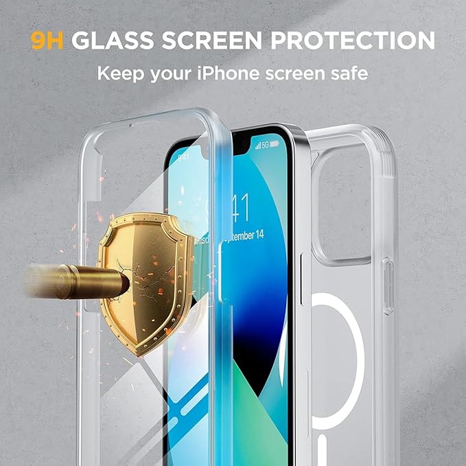Miracase Magnetic Case for iPhone 13 Mini 5.4 Inch,with MagSafe,Built in Screen Protector,Full Body Protection(Matte Clear)