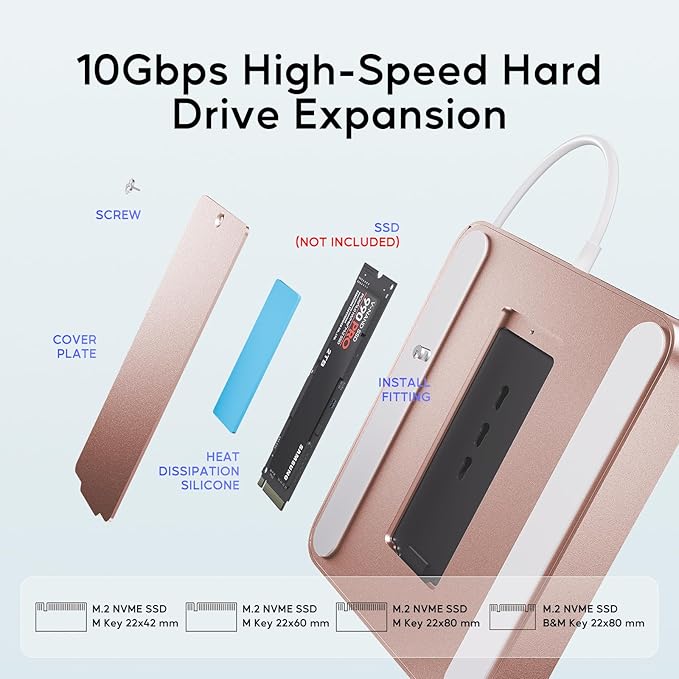 USB C HUB for iMac 24 inch 2021/2023, PULWTOP USB Hub Adapter iMac Accessories for M1/M3 with USB C 10Gbps 3*USB A SD/TF, Docking Station Support Expand M.2 SSD (Not Included), Color not for i.Mac M4