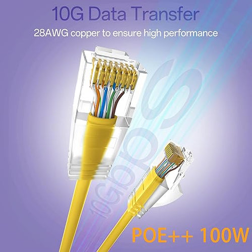 10Gsupxsel Cat6a Patch Cables 2ft (24 Pack) Slim, Cat6 Ethernet Patch Cable Pure Copper, Flexible Cat 6 Patch Cable 550MHZ 10G, Space-Saving Cat 6A Network Cables for Patch Panel, Yellow
