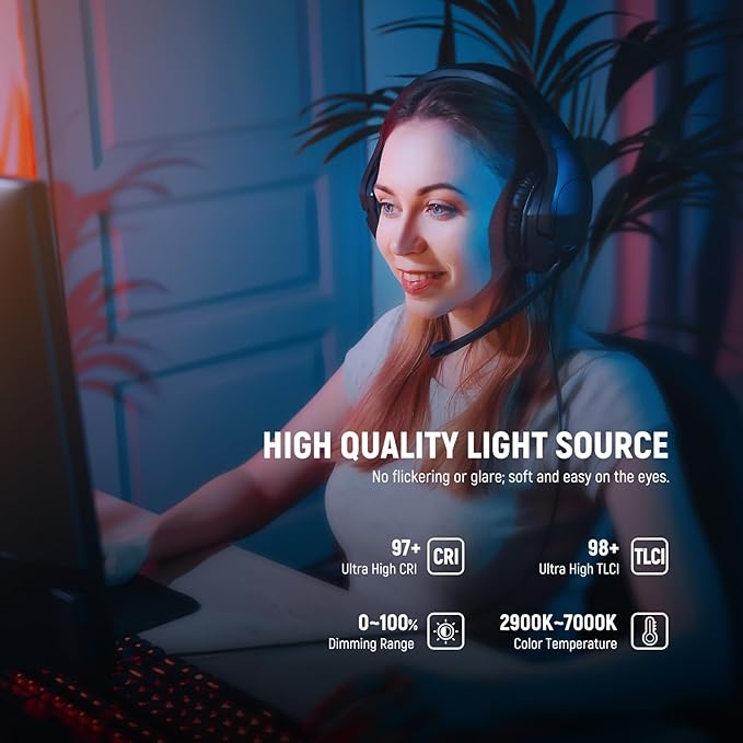 NEEWER GL1 PRO 15.5" Key Light Streaming Light, Video Light with 2.4G PC/Mac iOS/Android APP Control, 2800LM LED Panel Light with Desk Clamp Compatible with Elgato Stream Deck for Gaming Zoom, Silver