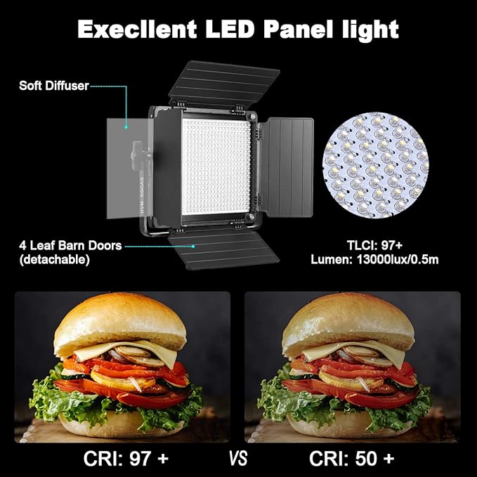 GVM 480 LED Video Light with Tripod, Dimmable 2300K-6800K LED Video Lighting with APP Control, SLED Photography Continuous Light for Studio Light for Studio YouTube Video Studio Set, Video Lamp