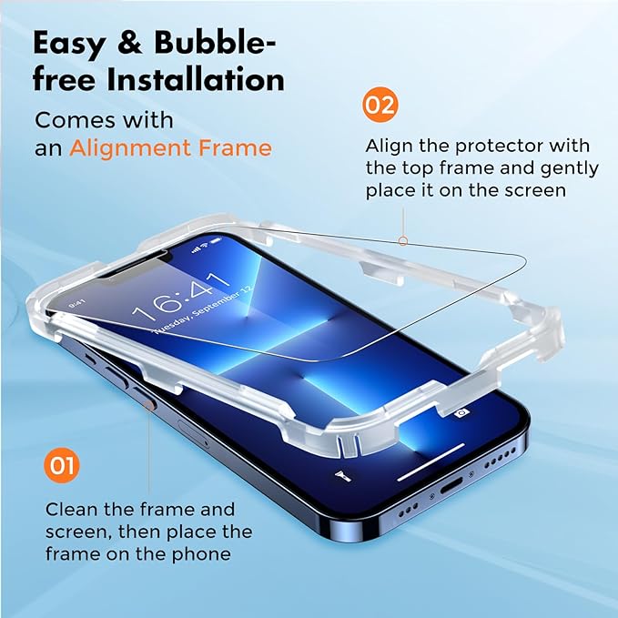 UNBREAKcable Screen Protector for iPhone 16e/iPhone 14/ iPhone 13/13 Pro, Shatterproof Tempered Glass [99.99% HD Clear] [9H Hardness] [Easy Installation Frame] for iPhone 6.1" - 2 Pack