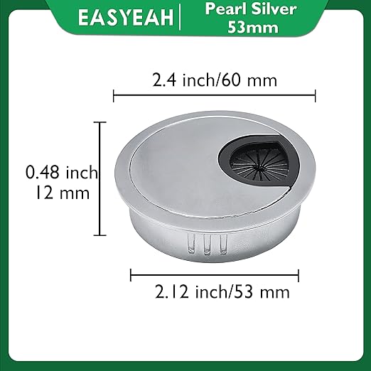 1 Pcs Desk Grommet 2-1/16" / 53 mm, Desk Cord Hole Cover, Cable Grommet Metal Zinc Alloy Materilal, Desk Hole Grommet for Home & Office Pc, Detachable Cable Cord Organizer-Matte Silver