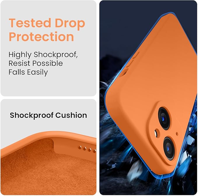 FireNova Designed for iPhone 14 Case, Silicone Upgraded [Camera Protection] Phone Case with [2 Screen Protectors], Soft Anti-Scratch Microfiber Lining Inside, 6.1 inch, Kumquat