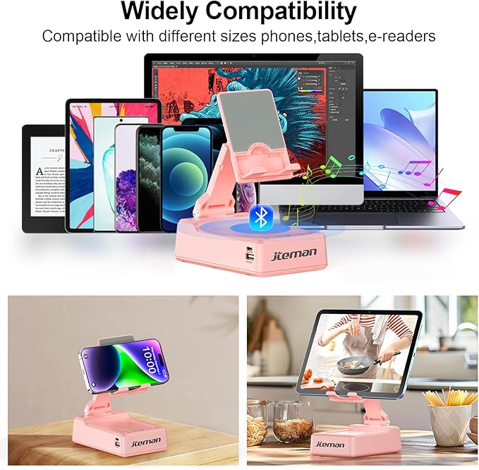 JTEMAN Gifts for Men Women,Cell Phone Stand with Bluetooth Speaker,Cool Tech Gadgets,Unique Birthday Gifts for Men Husband Mom Dad-Pink