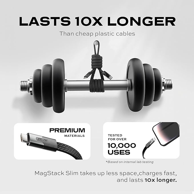Statik MagStack USB to USB C Cable, Magnetic Anti Tangle Flat A to Type C Charger Fast Charging Cord, Magnetic Charging Cable, Compatible with iPhone 16 Pro Max, 15, Galaxy S24 Ultra, 27W 3FT/1M