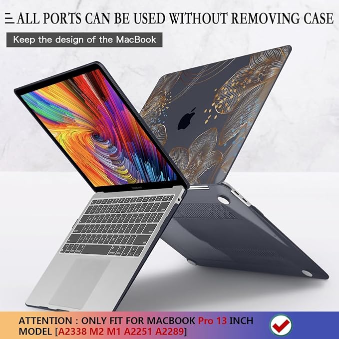CISSOOK for MacBook Pro 13 inch Case 2025-2020 Release Model A2338 M1 M2 A2289 A2251 with Touch Bar, Plastic Hard Shell Case & Keyboard Cover & Screen Protector for Pro 13, Gorgeous Gold Floral