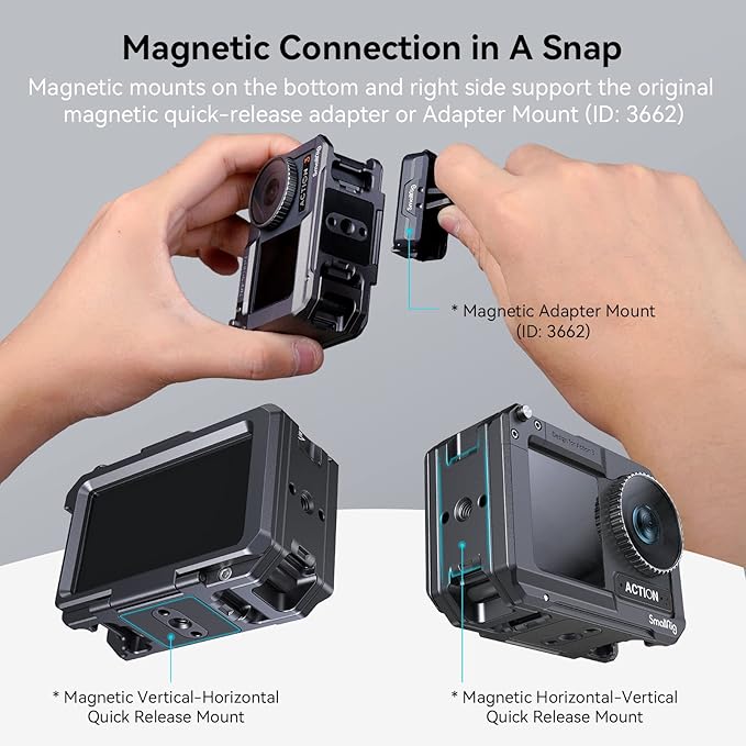 SmallRig Action 5 Pro Action 4 Action 3 Camera Cage for DJI, Protective Cage Compatible for DJI Mic, Protective Frame for Osmo Action 5 Pro Action 4 Action 3-4119C