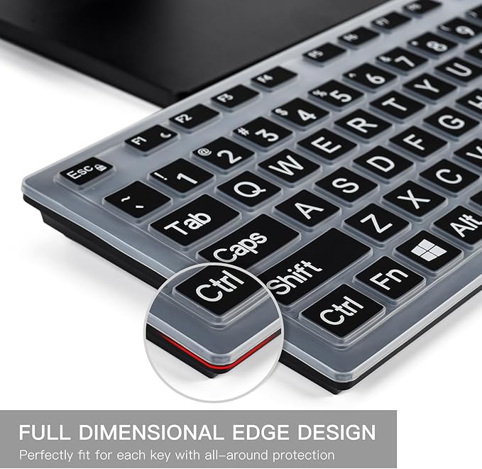 Keyboard Cover with Large Letters Compatible with DELL KB216 KB216b KB216t KB216d KB216p Wired Keyboard/DEll KM636 Wireless Keyboard Protector -Black