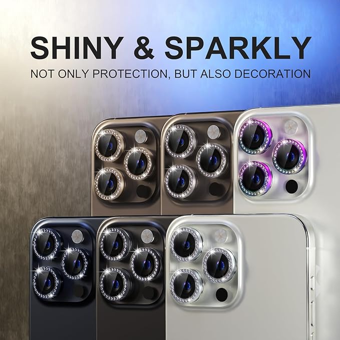 Choiche Compatible for iPhone 15 Pro/iPhone 15 Pro Max Camera Lens Protector Bling, 9H Tempered Glass Camera Cover Screen Protector Metal Ring Decoration Accessories (Diamond-Blue)