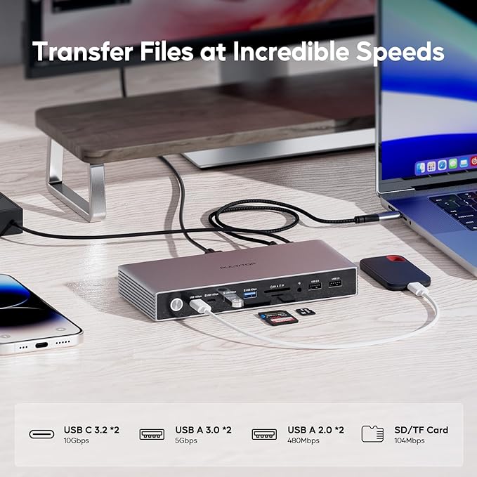 Displaylink Docking Station, USB C DisplayLink Dock Dual Displays for MacBook M1/M2/M3/M4 Windows, 4K@60Hz Displaylink Dock with 2 HDMI, 2 Display Port, 2USB C Data, 6 USBA, Ethernet, Audio