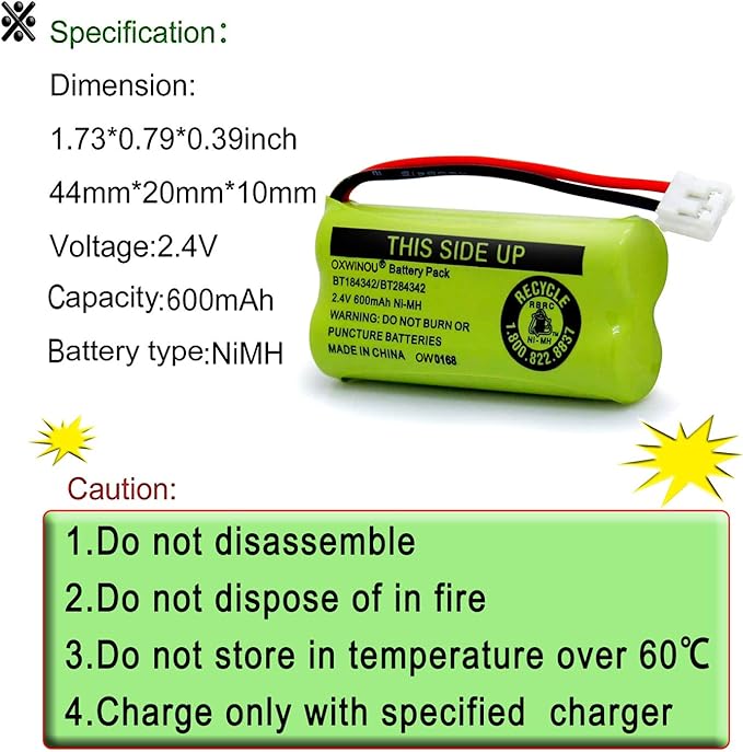BT18433 BT-18433 BT28433 BT184342 BT-184342 BT284342 BT183348 BT1011 BT-1011 Replacement Battery for BT-8300 BATT-6010 89-1326-00-00 89-1330-01-00 CPH-515D Cordless Phone(Pack of 4)