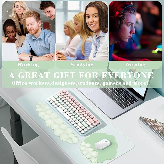 Gel Cloud Keyboard and Mouse Wrist Rest, Cute Wrist Support and Arm Support Rest for Typing Pain Relief，Suitable for Office/Computer/Laptop/Gaming Set-Green