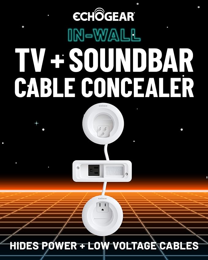ECHOGEAR in Wall Cable Management Kit for TV & Soundbar - Cord Concealer & Power Kit - Powers Devices & Hides All Cables - Comes with Circle Saw Drilling Attachment & Drywall Hand Saw