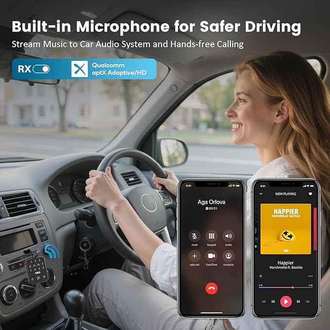 1Mii Bluetooth 5.3 Transmitter Receiver 2-in-1, aptX Adaptive & Low Latency Wireless Audio Adapter for Airplane, Dual Link 2 Devices, 25H Playtime, 3.5mm AUX for TV/Car/Home Stereo/Gym